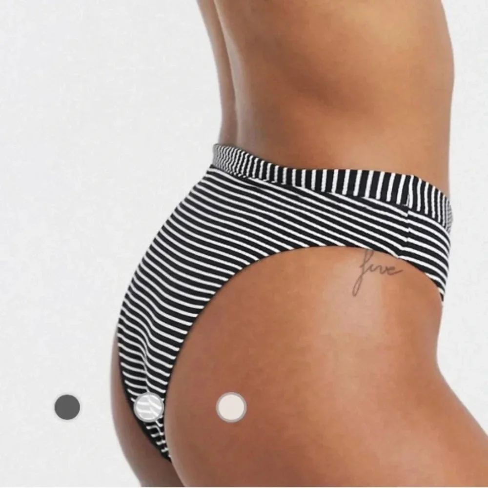 Seafolly high leg in black and white stripe high waisted bikini bottom, size 6